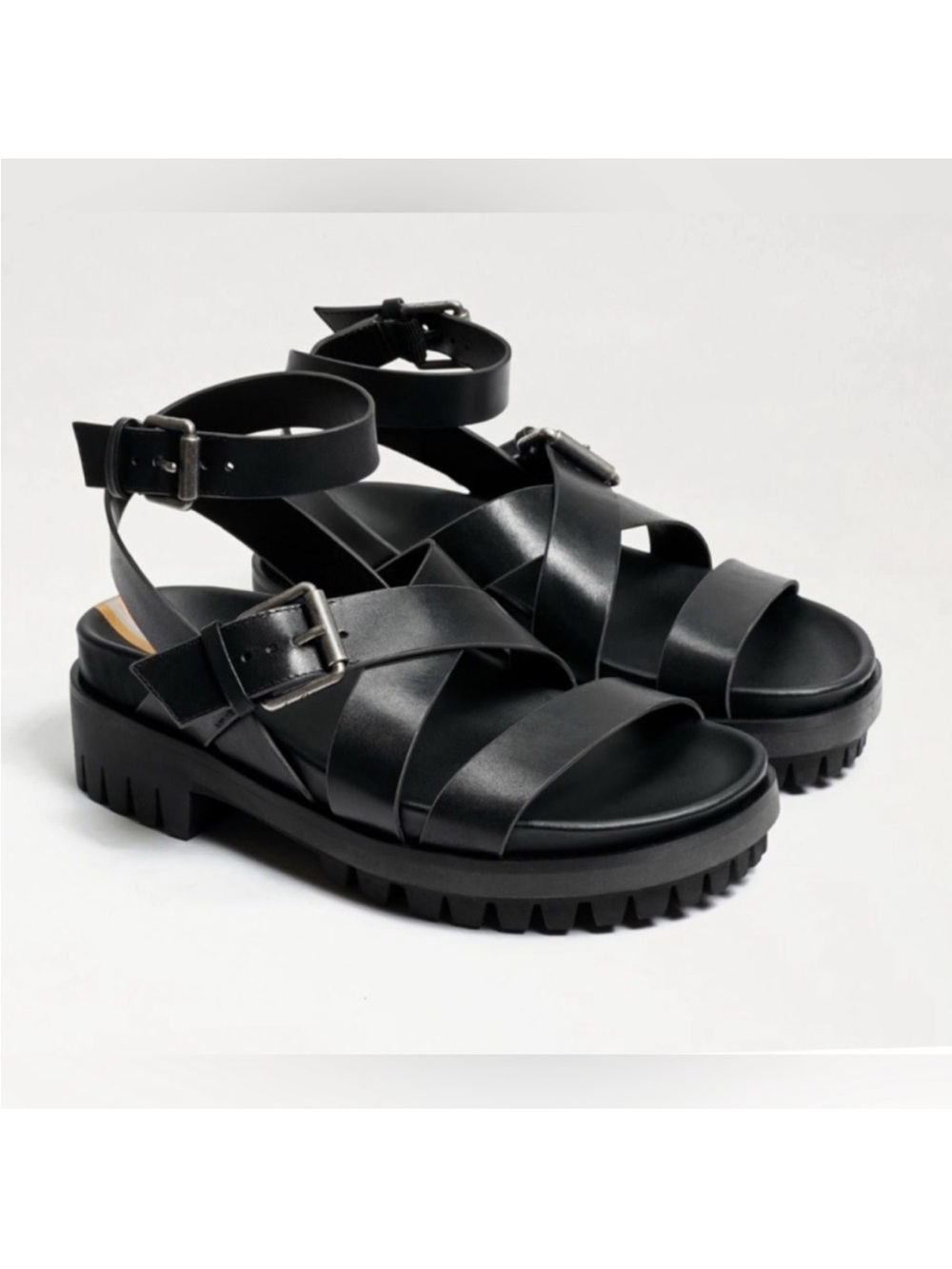 Sam Edelman Eleanora Black Leather Lug Sole Ankle Strap Sandals 8.5